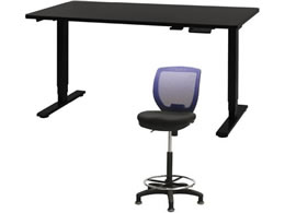 Netforce ���~�f�X�N1��+�n�C�`�F�A1�r �Z�b�g ��1400mm �Œ�r �L���X�^�[�r �f�X�N�`�F�A BK�~BK �`�F�A NV AJ1470CRHFLBBNV