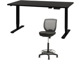 Netforce ���~�f�X�N1��+�n�C�`�F�A1�r �Z�b�g ��1400mm �Œ�r �L���X�^�[�r �f�X�N�`�F�A BK�~BK �`�F�A GY AJ1470CRHFLBBGY