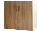Netforce/アヴニール 両開き書庫 2段 木製 本体ホワイト×扉ウォールナット