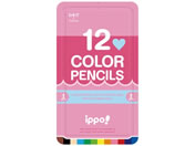 トンボ鉛筆/ippo!スライド缶入色鉛筆12色 プレーン ピンク