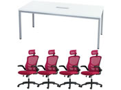 Netforce/4人用会議セット テーブルW1800mm WH チェア WRD