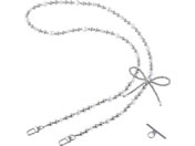 エレコム/スマホショルダー リボンパールビーズ シルバー/P-STSDH1BERSV