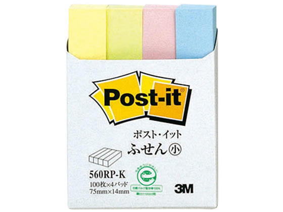 3M 〈ポスト・イット〉 再生紙ふせん 75×14 混色 4冊