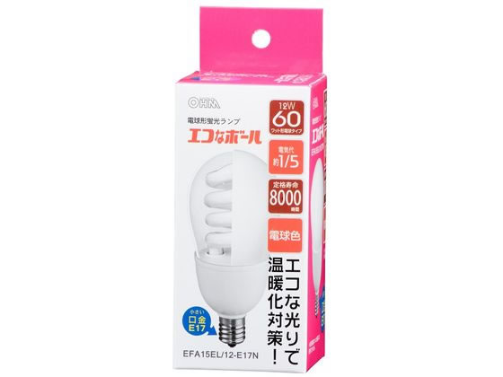 オーム電機 電球形蛍光灯 60W 電球色 EFA15EL 12-E17N