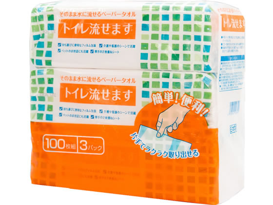 マスコー製紙 ペーパータオル トイレ流せます 100組 3個 456680