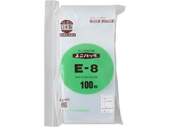 ●サイズ：チャック下１４０×幅１００ｍｍ●厚み：０．０８ｍｍ●厚口タイプ●チャック付き●食品衛生基準品●注文単位：１パック（１００枚）