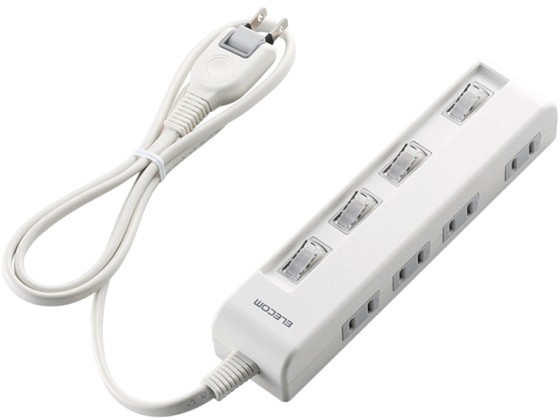 エレコム 個別スイッチ付タップ横挿し 4個口1mホワイト T-E5C-2410WH