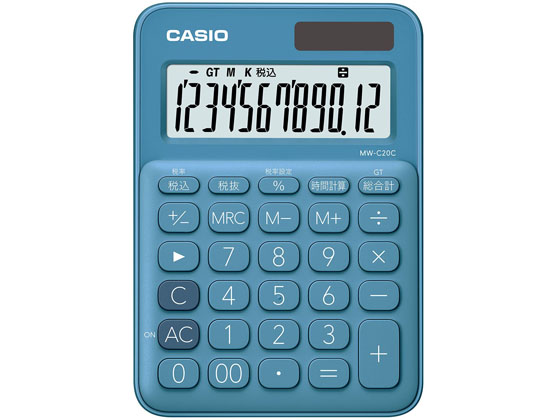 カシオ ミニジャストタイプ電卓12桁 レイクブルー MW-C20C-BU-N