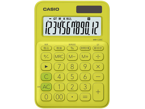 カシオ ミニジャストタイプ電卓12桁 ライムグリーン MW-C20C-YG-N