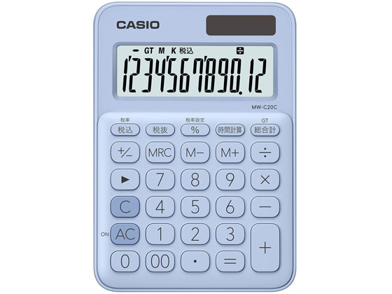 カシオ ミニジャストタイプ電卓12桁 ペールブルー MW-C20C-LB-N