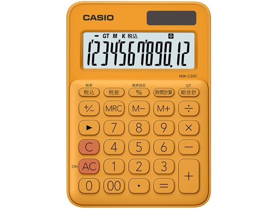 カシオ ミニジャストタイプ電卓12桁 オレンジ MW-C20C-RG-N