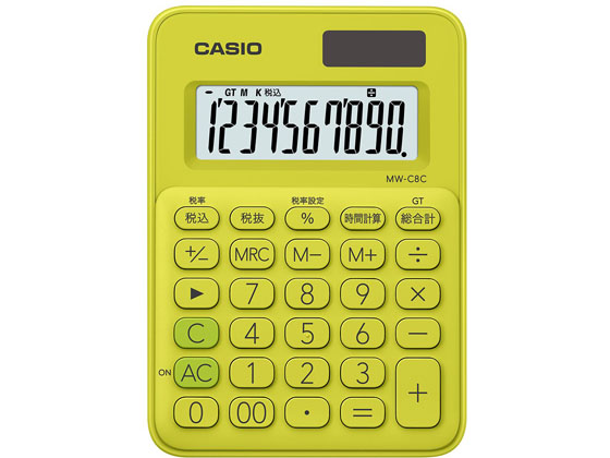 カシオ ミニミニジャストタイプ電卓10桁 ライムグリーン MW-C8C-YG-N カシオ ミニミニジャストタイプ電卓10桁 ライムグリーン MW-C8C-YG-N