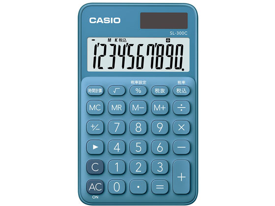 カシオ 手帳タイプ電卓10桁 レイクブルー SL-300C-BU-N