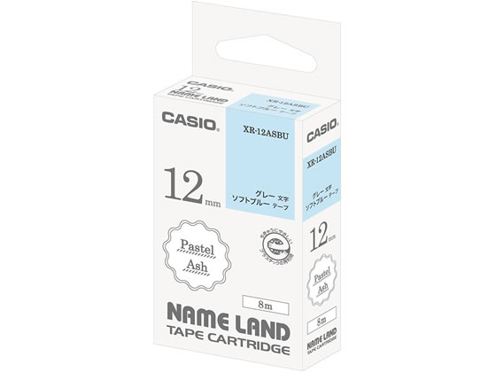 カシオ ネームランド パステルアッシュ 12mm ソフトブルー/グレー文字