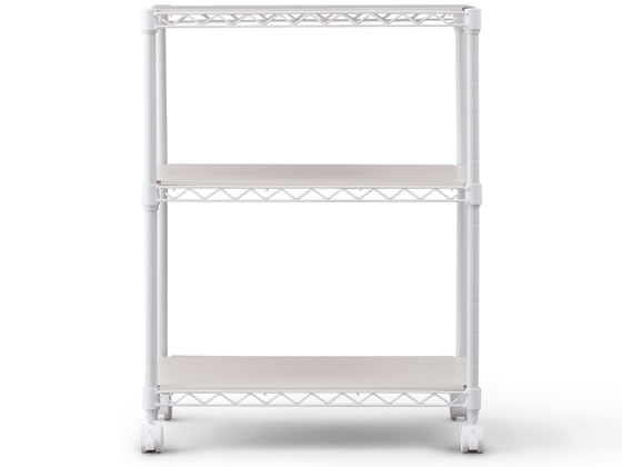 アイリスオーヤマ カラーメタルラック ウッドボード付3段 ホワイト CMM