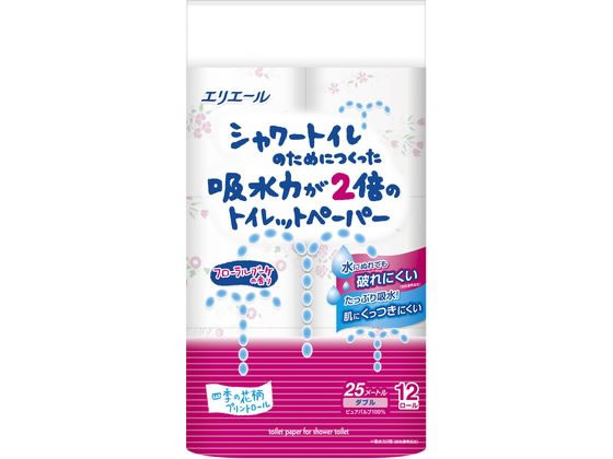 大王製紙 シャワートイレ 吸水力が2倍 12ロール W25m フラワー