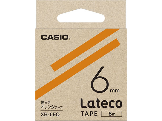 カシオ ラテコ 詰め替え用テープ 6mm オレンジ 黒文字 XB-6EO