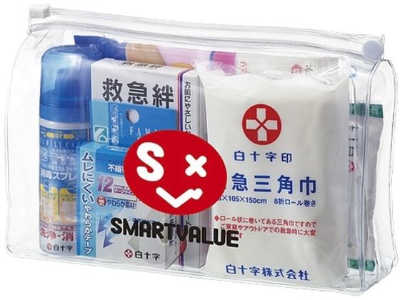 ●セット外形寸法（ｍｍ）：約縦５０×横２１５×高１４５●救急用品●救急三角巾（１０５×１０５×１５０ｃｍ）、消毒スプレー５０ｍＬ、サージカルテープ（幅１．２ｃｍ×長９ｍ）、滅菌カットガーゼＭ（７．５×