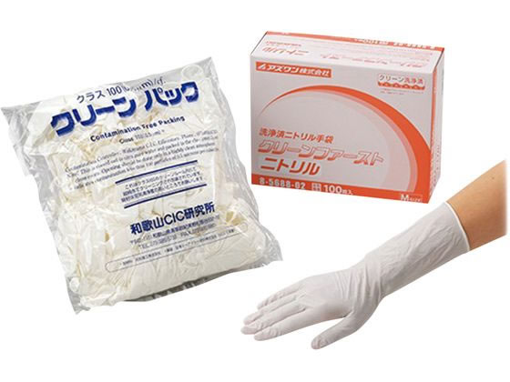 アズワン クリーンファースト ニトリル(パウダーフリー)クリーンパック M 100枚