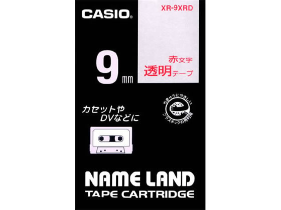カシオ ネームランド 9mm 透明 赤文字 XR-9XRD