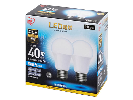 アイリスオーヤマ LED電球広配光485lm昼白色2個 LDA4NG4T52P