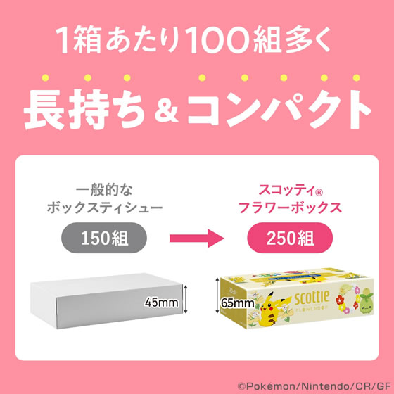 クレシア スコッティ ティシュー フラワーボックス ポケモン 250組 3箱