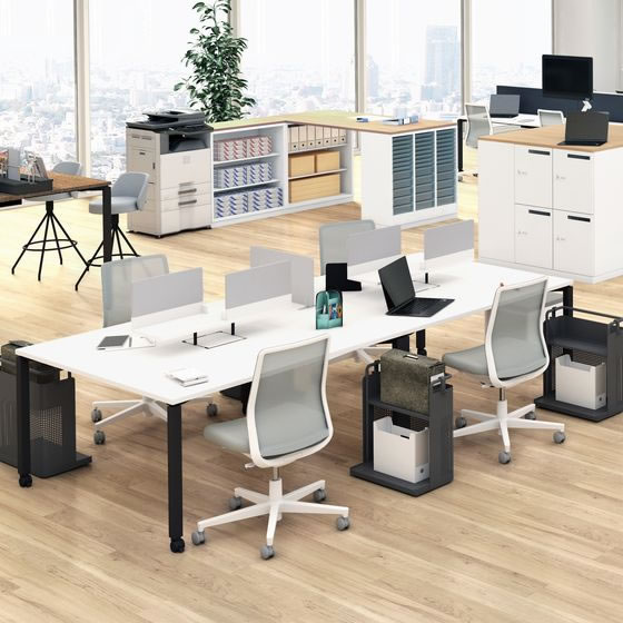 コクヨ ワークフィット Std片面 W1600D800 オーク×白脚 キャスター 