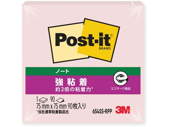 3M 〈ポストイット〉強粘着ノート パステルカラー ピンク 654SS-RPP
