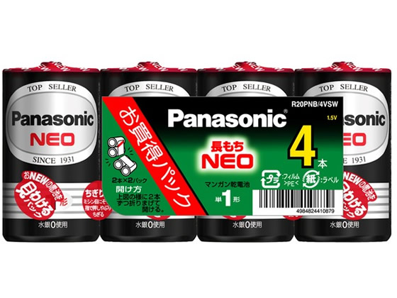 パナソニック マンガン乾電池ネオ 単1形 4本パック R20PNB 4VSW パナソニック マンガン乾電池ネオ 単1形 4本パック R20PNB 4VSW