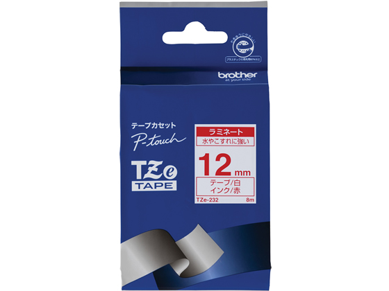 ブラザー ピータッチ ラミネートテープ12mm 白 赤文字 TZe-232