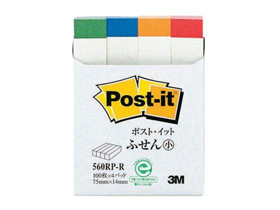 3M ポスト・イット 再生紙ふせん小 レインボー 560RP-R