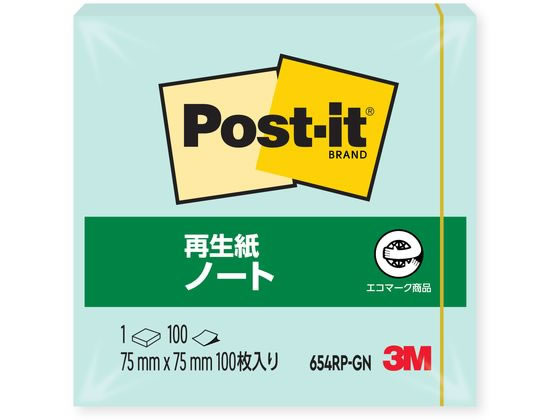 3M ポスト・イット 再生紙ノート グリーン 654RP-GN