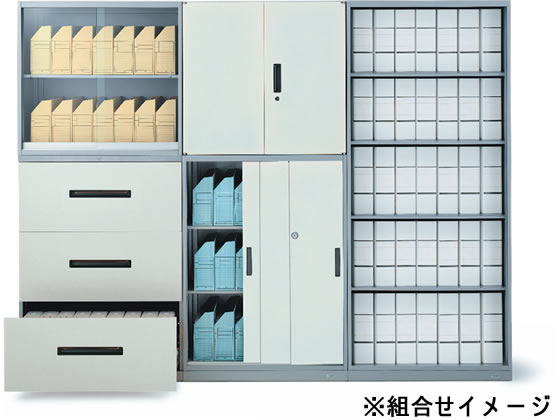 オカムラ VILLAGE VS収納 3枚引違い 上置き H1050 ブラック 8VS16L