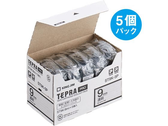キングジム テプラPROテープエコパック 9mm 透明/黒文字 5個 キングジム テプラPROテープエコパック 9mm 透明/黒文字 5個
