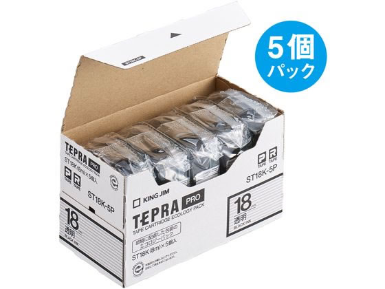 キングジム テプラPROテープ エコパック18mm 透明 黒文字 5個 キングジム テプラPROテープ エコパック18mm 透明 黒文字 5個