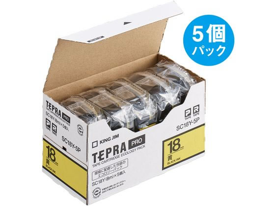 キングジム テプラPROテープエコパック 18mm 黄/黒文字 5個 キングジム テプラPROテープエコパック 18mm 黄/黒文字 5個
