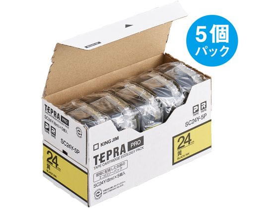 キングジム テプラPROテープエコパック 24mm 黄/黒文字 5個 キングジム テプラPROテープエコパック 24mm 黄/黒文字 5個