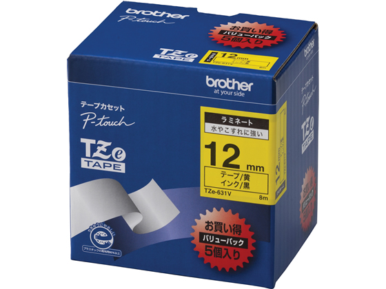 ブラザー ラベルプリンター用ラミネートテープ12mm黄 黒文字(5個入) ブラザー ラベルプリンター用ラミネートテープ12mm黄 黒文字(5個入)
