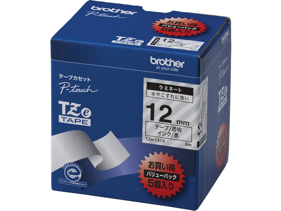 ブラザー ラベル用ラミネートテープ12mm 透明 黒文字(5個入)