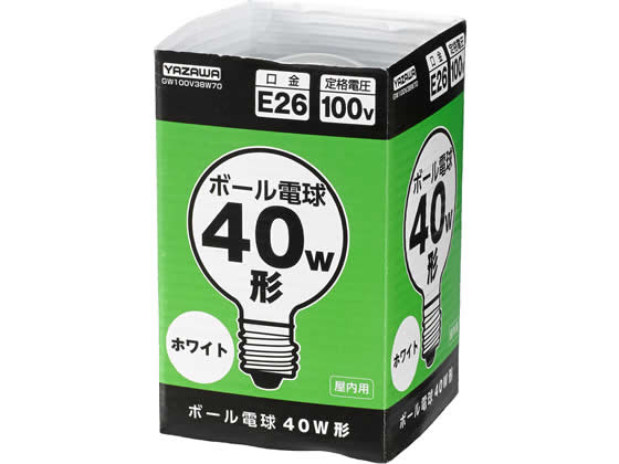●種別：ボール球タイプ●カラー：ホワイト●仕様：４０Ｗ形●サイズ：バルブ径７０ｍｍ×全長１００ｍｍ●口金：Ｅ２６●定格消費電力：３８Ｗ●定格電圧：１００Ｖ●定格寿命：２０００ｈ●注文単位：１個