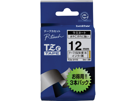●テープ長さ：５ｍ●テープ幅：１２ｍｍ●ラミネートテープ３本セット●セット内容：白／黒文字（品番ＴＺ−２３１Ｓ）×２本、イエロー／黒文字（品番ＴＺ−６３１Ｓ）×１本
