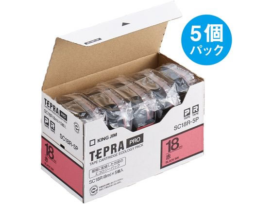 キングジム テプラPROテープ 18mm 赤／黒文字 5個 SC18R-5P