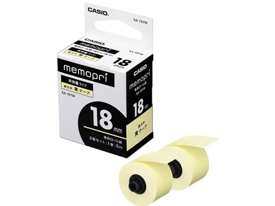 カシオ メモプリ用テープ 18mm 黄 2巻セット XA-18YW