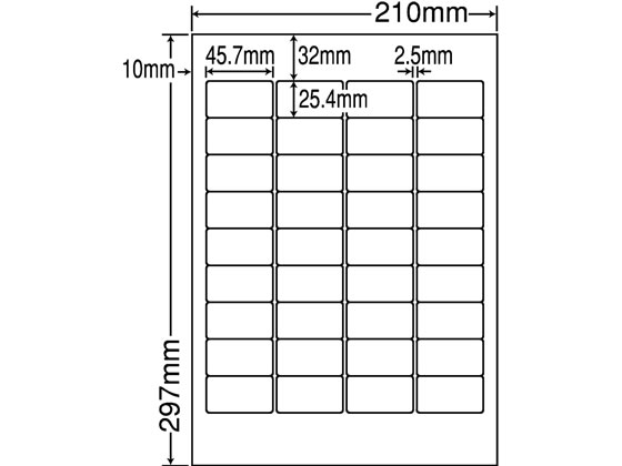 ●仕様：３６面●シートサイズ：Ａ４（２１０×２９７ｍｍ）●ラベルサイズ（横×縦）：４５．７×２５．４ｍｍ●対応プリンタ：インクジェット（染料のみ）、モノクロレーザー、モノクロコピー、熱転写※顔料系イン