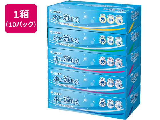 カミ商事 エルモア 水に流せるティッシュ 180組×5個 10パック