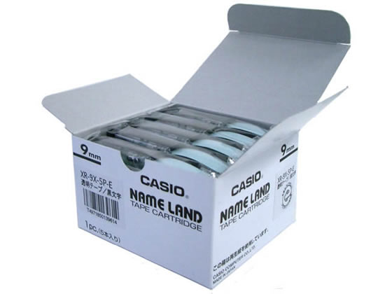 カシオ ネームランド 9mm 透明 黒文字 5個パック XR-9X-5PE