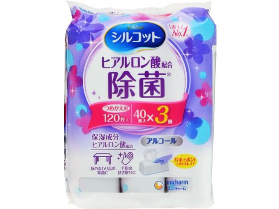 ユニチャーム シルコット除菌ウェットティッシュ ヒアルロン酸 詰替40枚×3P ユニチャーム シルコット除菌ウェットティッシュ ヒアルロン酸 詰替40枚×3P