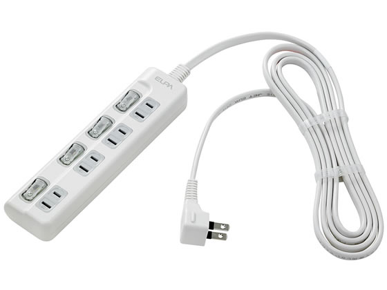 朝日電器 スイッチ付タップ 4個口2m WLS-LU42EB(W)