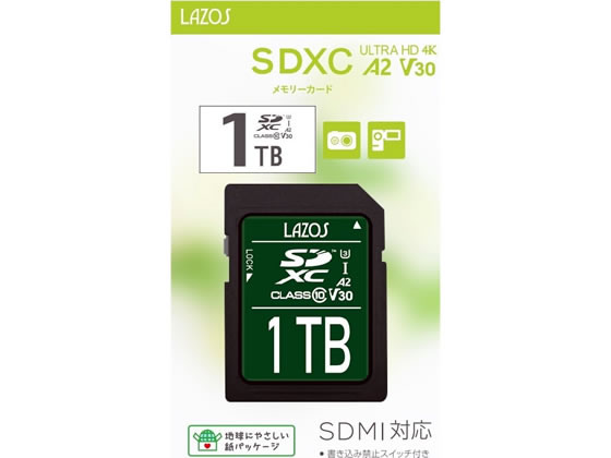 Lazos SDXCメモリーカード 1TB L-B1000SD10-U3V30A2 Lazos SDXCメモリーカード 1TB L-B1000SD10-U3V30A2