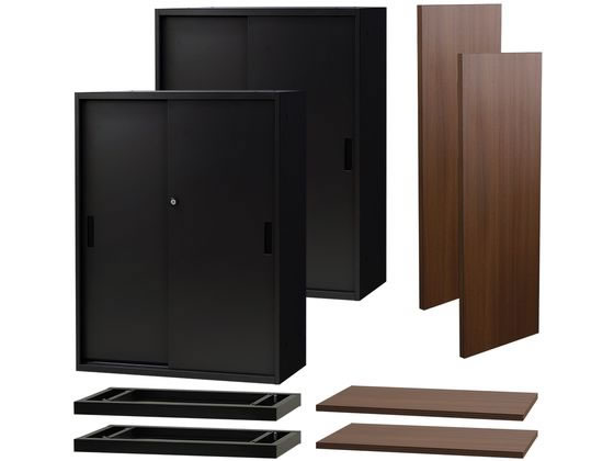 Netforce 引戸書庫3段 カウンターセット 幅1650 BK/WN Netforce 引戸書庫3段 カウンターセット 幅1650 BK/WN